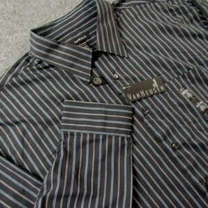 Van Heusen Shirt Mens 2XL 18.5‎ Black Striped Non Iron Long Sleeve Dress